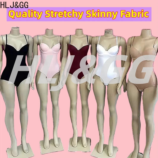 HLJ&GG Sexy High Quality Stretchy Solid One Piece Bodysuits Women V Neck Spaghetti Strap Slim Bodycon Rompers Fashion Jumsuits