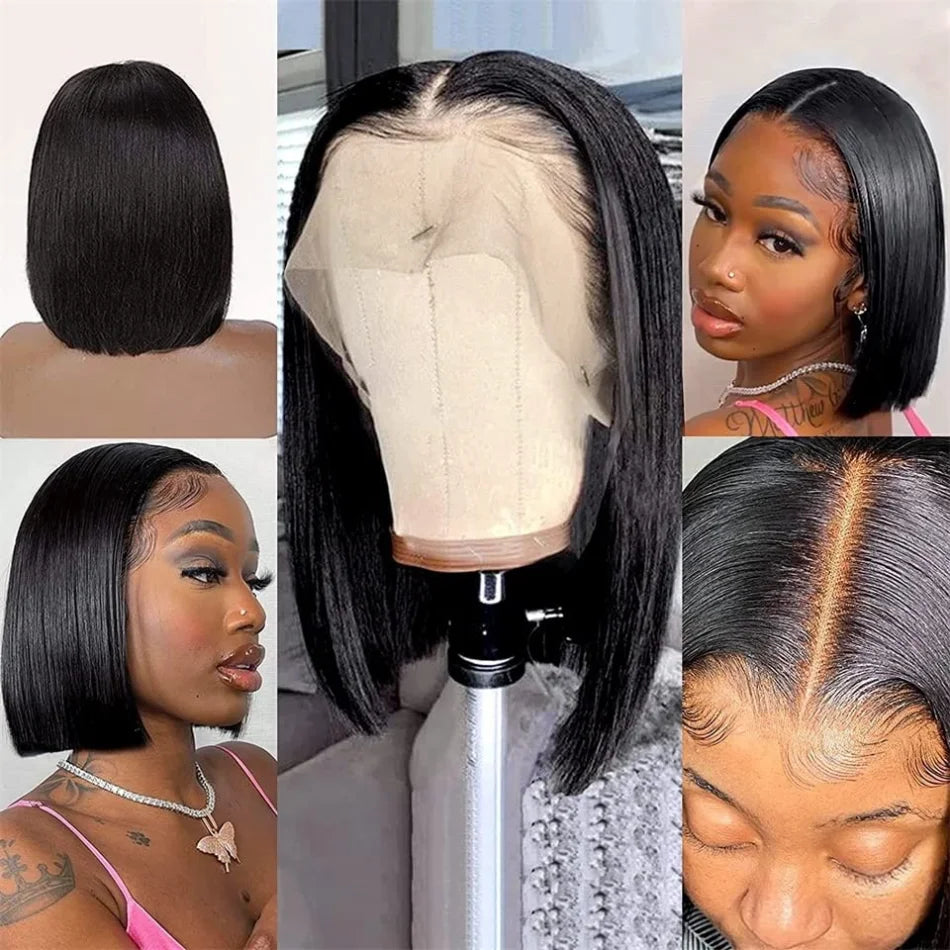Bob Wigs Human Hair 13X6 Lace Front Wig 220 Density Short Straight Hd Transparent Lace Frontal Wigs Brazilian Closure For Women
