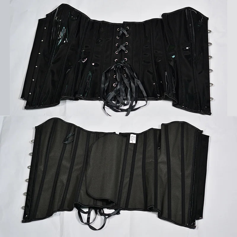 HLJ&GG Sexy Glossy Leather Corset Two Piece Sets Women Off Shoulder Slim Crop Top+Leopard Shorts Outfits Fashion Y2K Streetwear