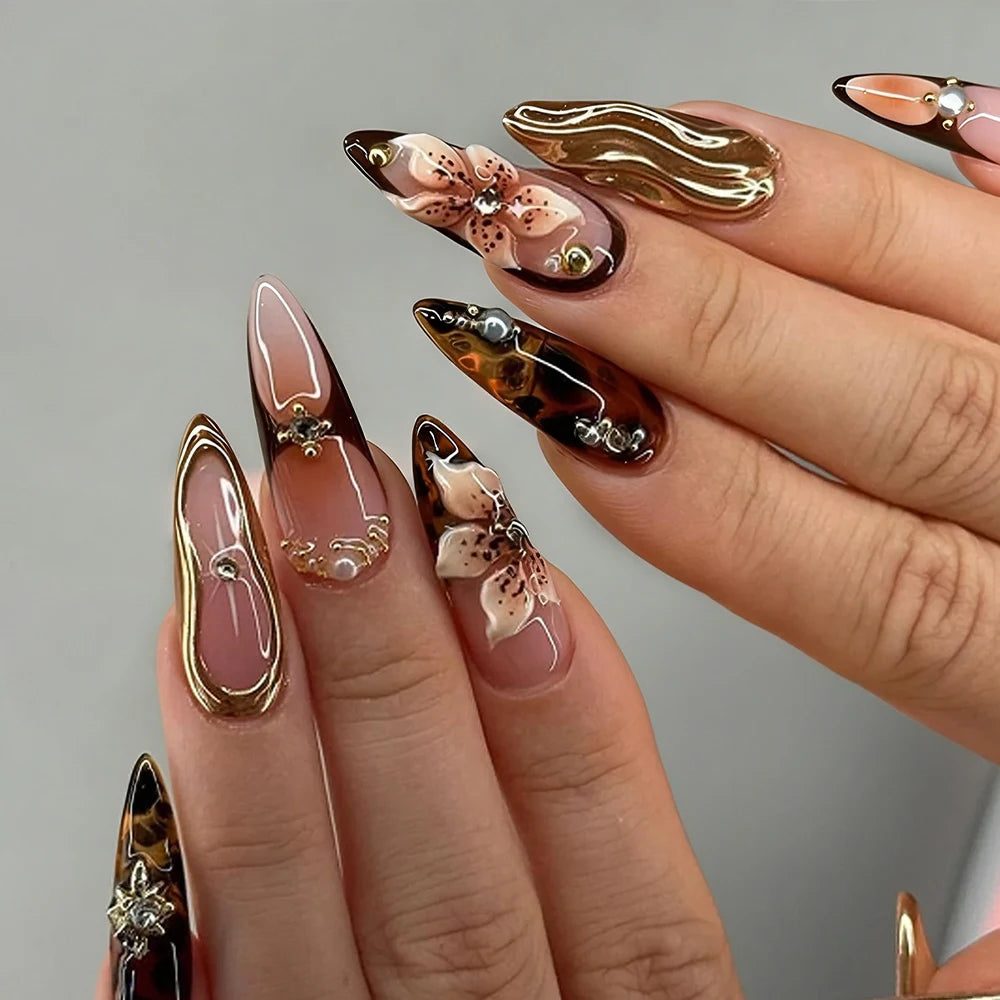24/96pcs Nude Leopard French Bowknot False Nails Short Round Square Press On Nails Y2K Cute Leopard Bow Actylic Fake Nails Tips