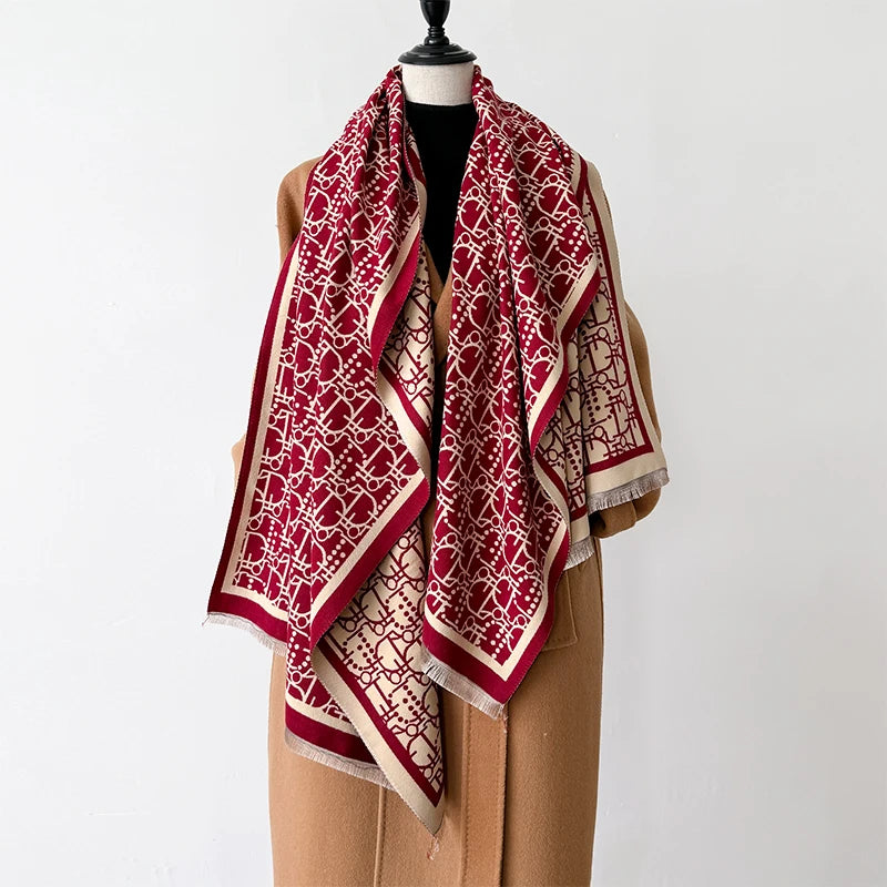 New Letter Design Winter Warm Cashmere Jacquard Scarves High Quality Women Thicken Wrap Shawl Ladies Wool Pashmina Scarf