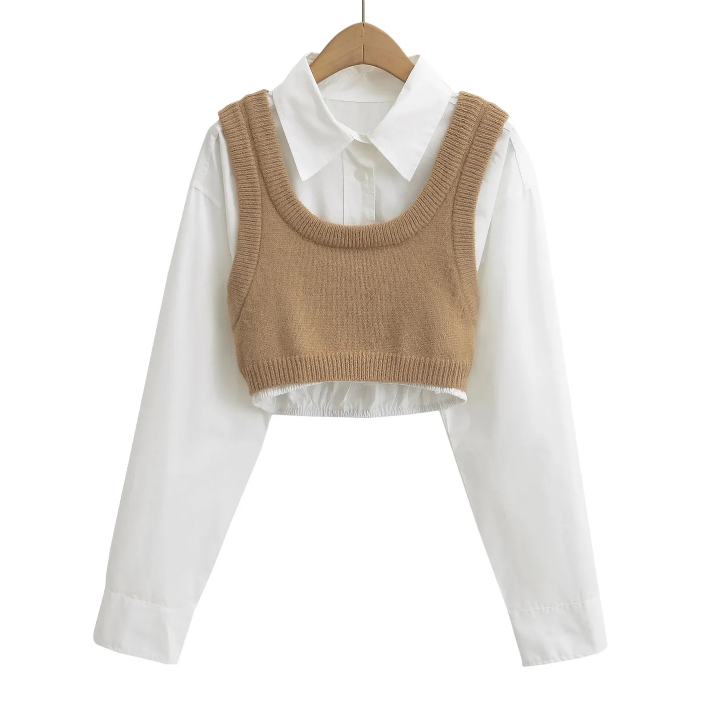 HLJ&GG Autumn Knit Vest Shirts Two Piece Sets Women Lapel Button Long Sleeve Top And Mini Skirts Outfits Fashion Retro 2pcs Suit