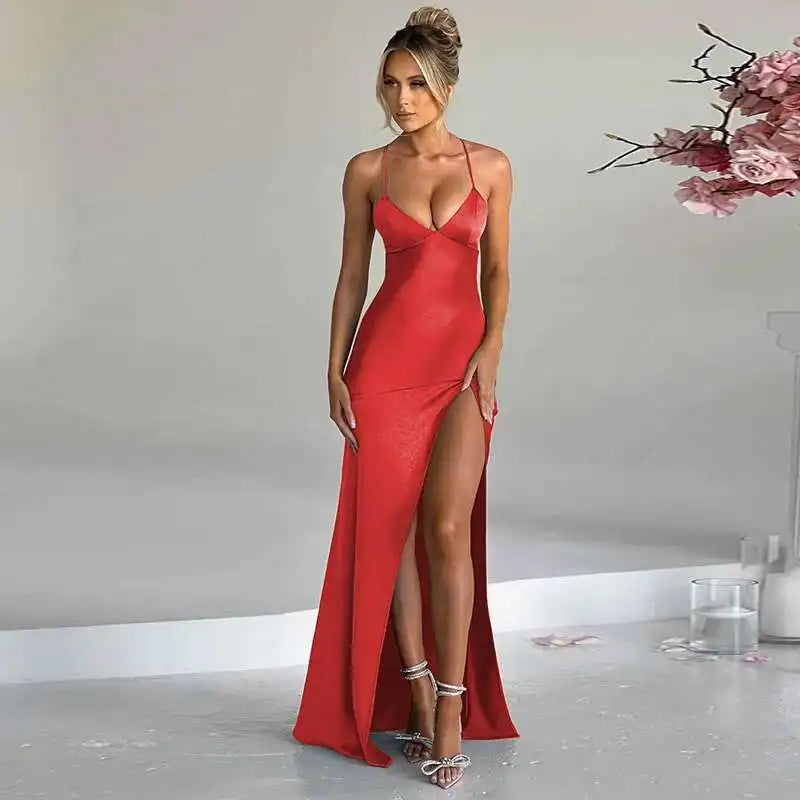 Townlike Elegant Maxi Long Slim Bodycon Dress Women Spaghetti Strap 2024 Sping Summer Dress Split Nightclub Sexy Party Dresses