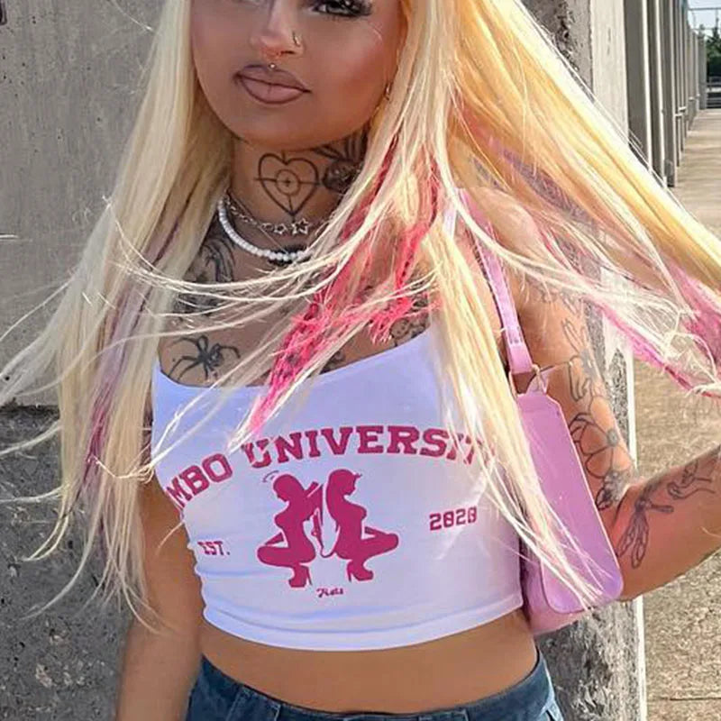 Y2k Harajuku Punk Graphics Sleeveless Sexy Crop Top Women's Clothing 2023 Vintage Letter Print Baby Tee Streetwear Women T-shirt