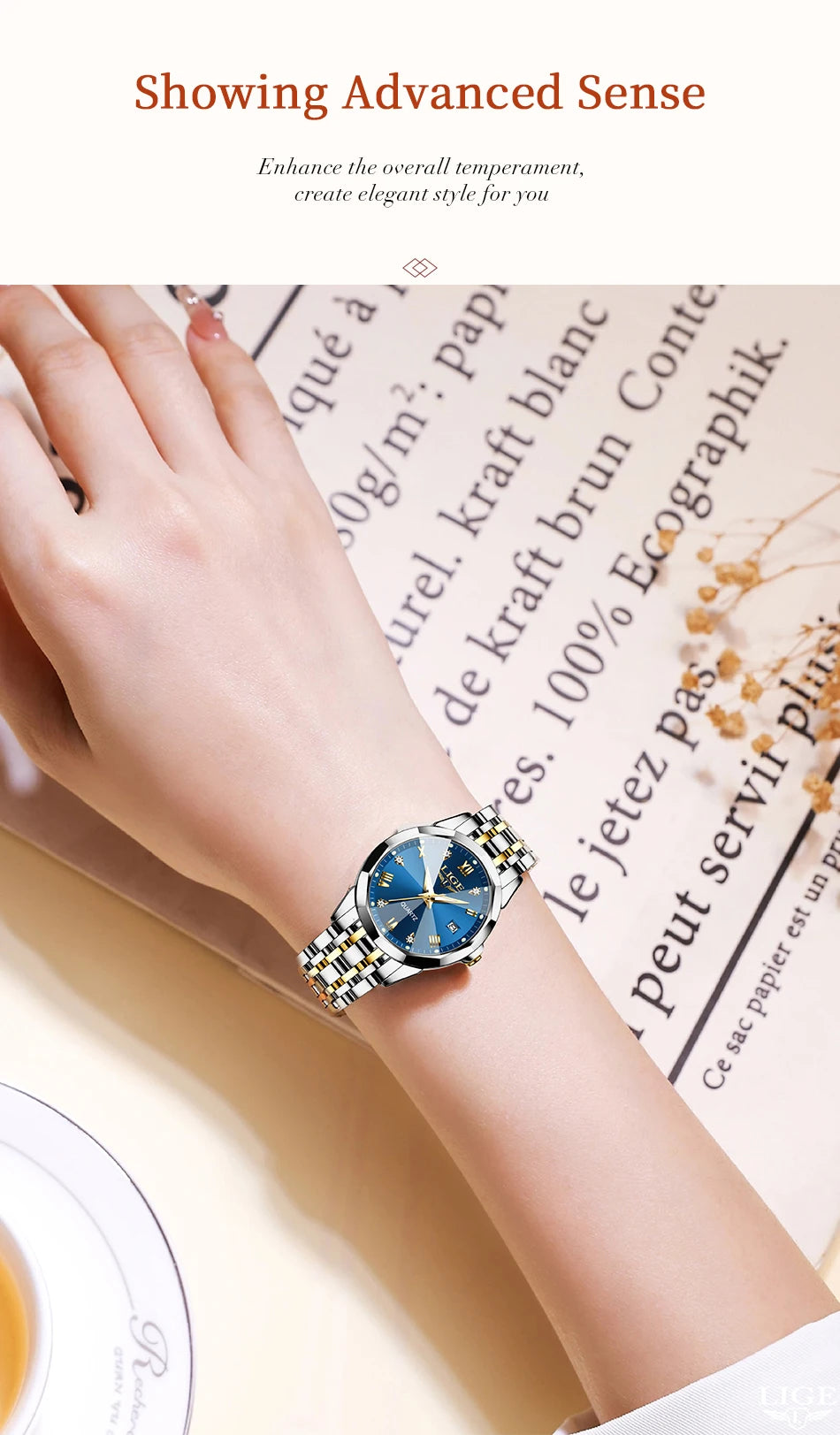 LIGE Elegant Ultrathin Nordic Simple Style Quartz Movement ladies Wristwatch Fashion Stainless Steel Bracelet Belt Watch