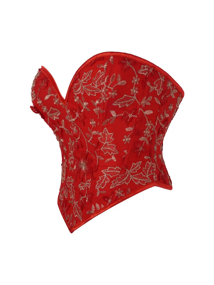 Sexy Women Overbust Corsets Crop Tops Golden Printed Bustiers Lace Up Body Shaper Lingerie Gothic Corselet