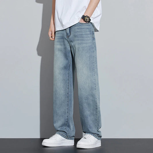 2025 Spring/Summer New Men's Lyocell Loose Jeans Summer Thin Breathable Straight denim Retro Business Casual Fashion Korean M