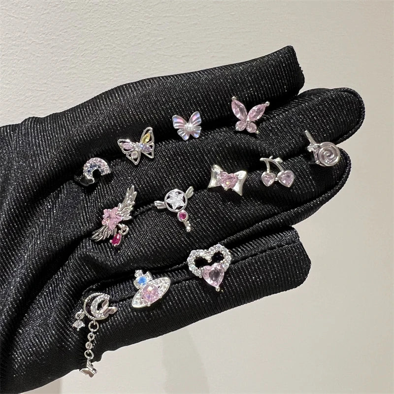 1PCS Cute Pink Zircon 316L Stainless Steel Ear Bone Nail New Fashion Y2K Punk Small Earring for Women Cochlea Jewelry Party Gift