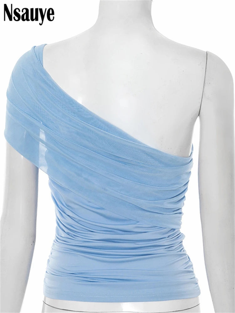 Nsauye Summer One Shoulder Sleeveless Twist Crop Top For Women Solid Backless Elegant Fashion Aesthetic Tank Tops Y2K Clothes