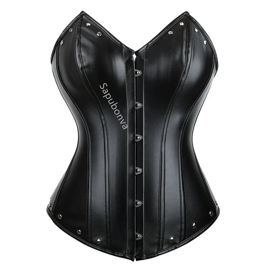 Corset Leather Zipper Plus Size Top Pirate Bustier Overbust Lingerie Burlesque Costumes Lace Up Sexy Women Black Red Green