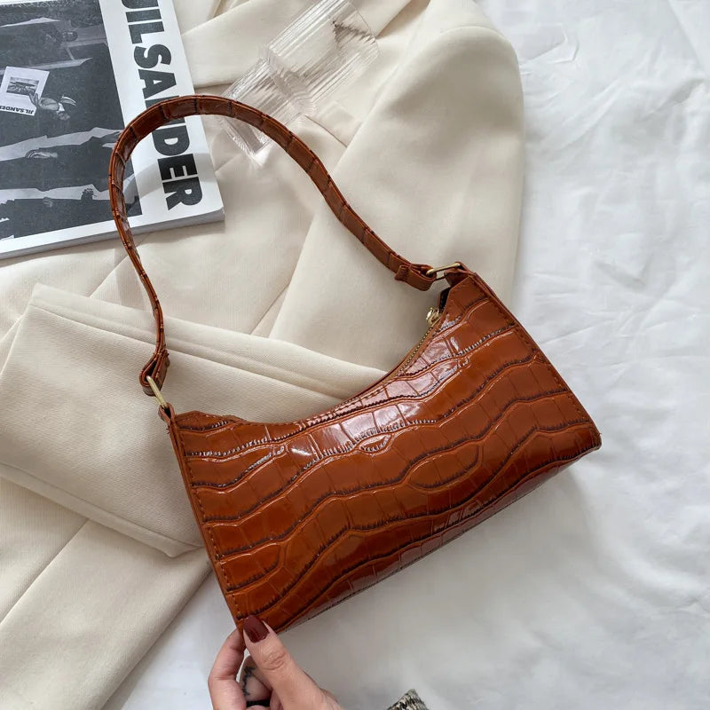 Fashion PU Leather Bags for Women Alligator Pattern Armpit Handbag Female Small Underarm Messenger Bag Purse Shoulder Handbags