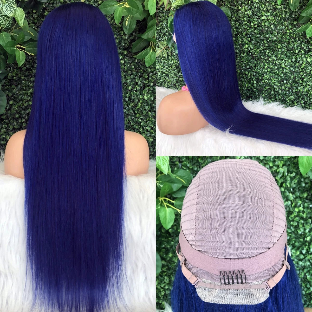 Straight Navy Blue 13x4 Human Hair Lace Frontal Wigs Blue Transparent Lace Front Wigs For Women Brazilian Pre Plucked Hair Wigs