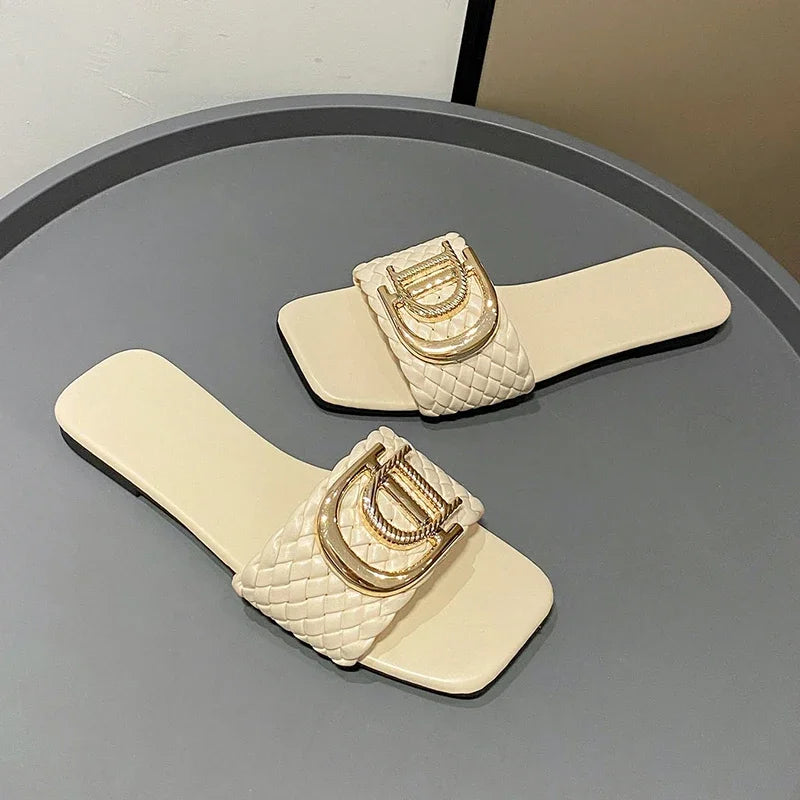 Women's designer flat slippers, luxury designer sandals, casual slippers with bottom, women's summer sandals, new women's shoes
