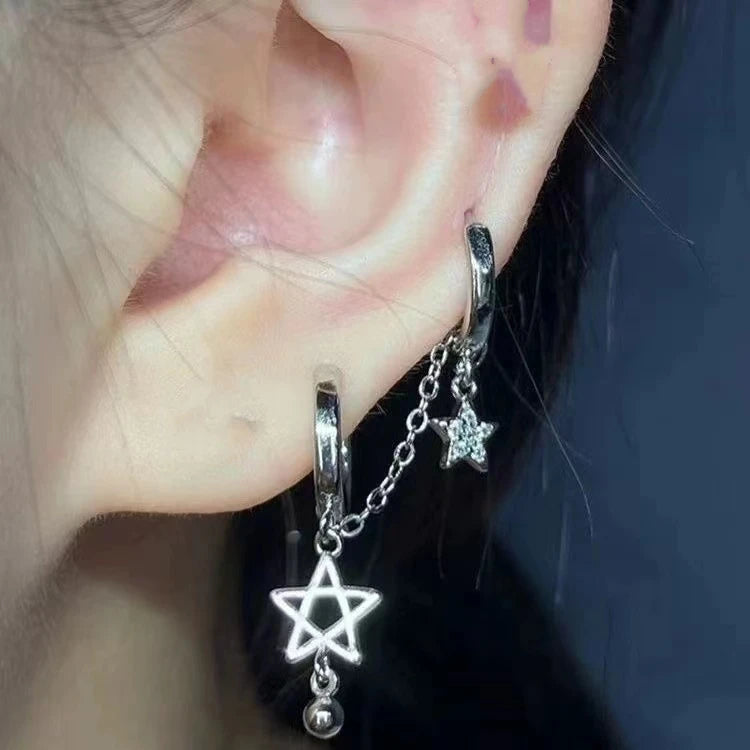 1PCS Pink Love Heart Chain Double Ear Hole 316L Stainless Steel Ear Bone Nail Y2K Fashion Hottie Earrings for Women Jewelry