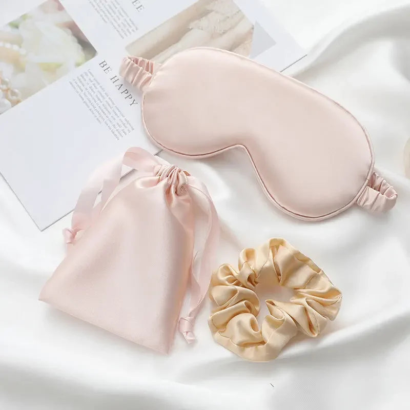 Silk-like sleeping eye mask with storage bag and scrunchie, soft cooling eye mask for face