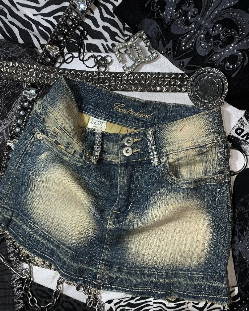 Y2k Retro Washed Camouflage Pattern Mini Skirt with High Waist and Hip Wrapped A Line Pleated Skirt Fashion Gothic jeans Skirts