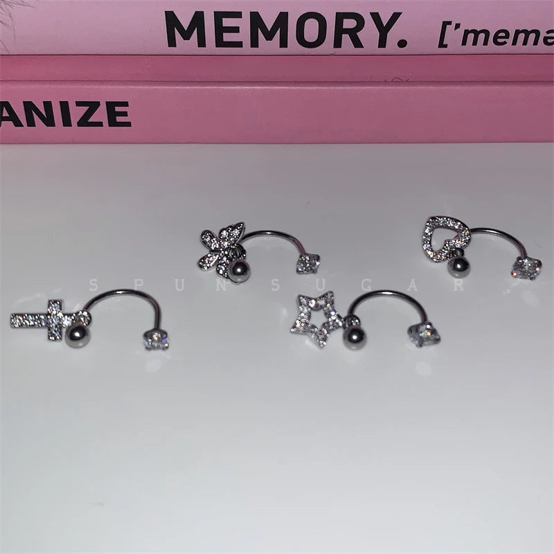 U-shaped Rhinestone 316L Stainless Steel Ring Ear Bone Nail for Women Love Hreat Butterfly Earrings Y2K Hottie Jewelry