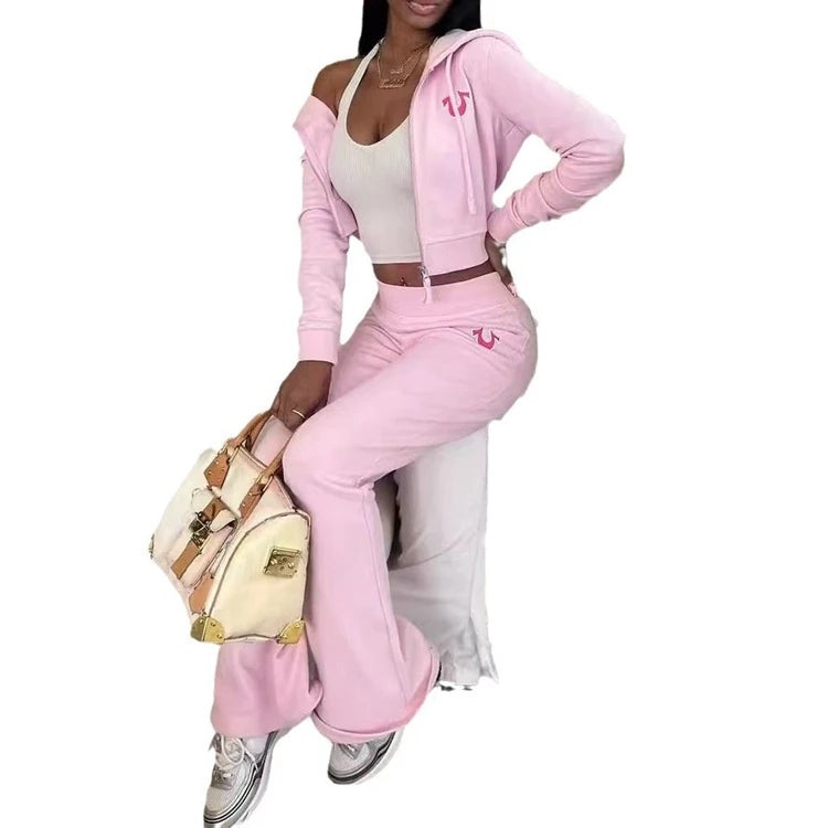 STYLISH LADY Letter Printed 2 Piece Set Long Sleeve Zipper Hooded Sweatshirt and Pant Suits 2025 Spring Casual Street Tracksuits