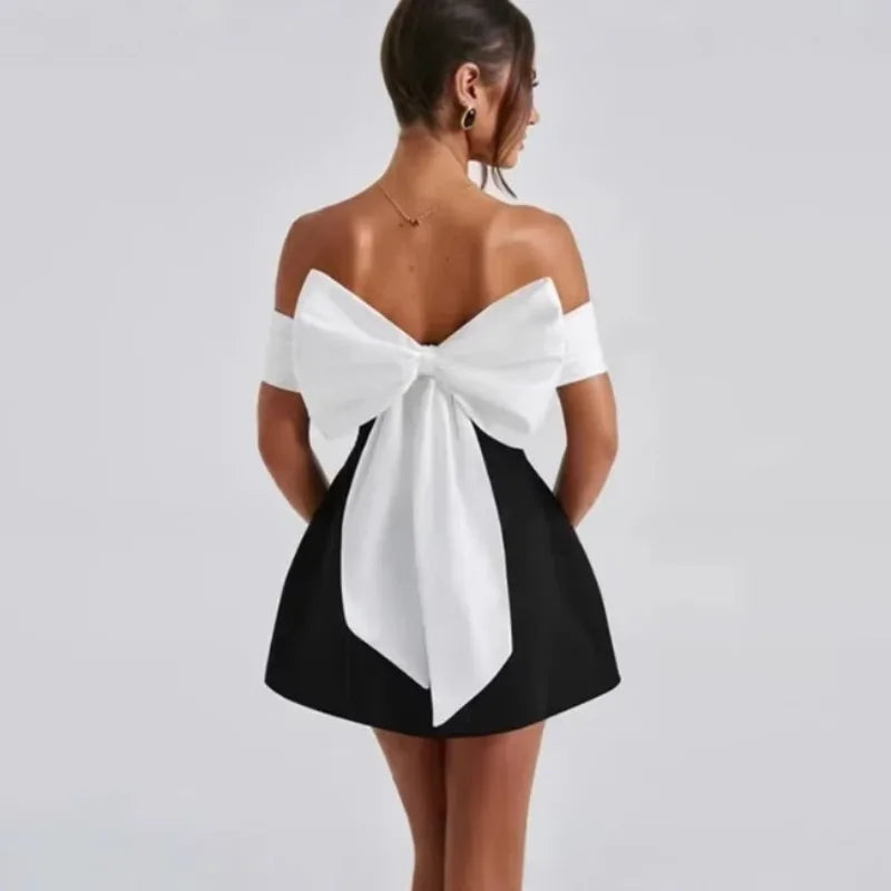 2025 Summer Luxurious Women Satin Party Evening Dress Elegant Sleeveless O Neck Bow Celebrity Guest Cocktail Dress