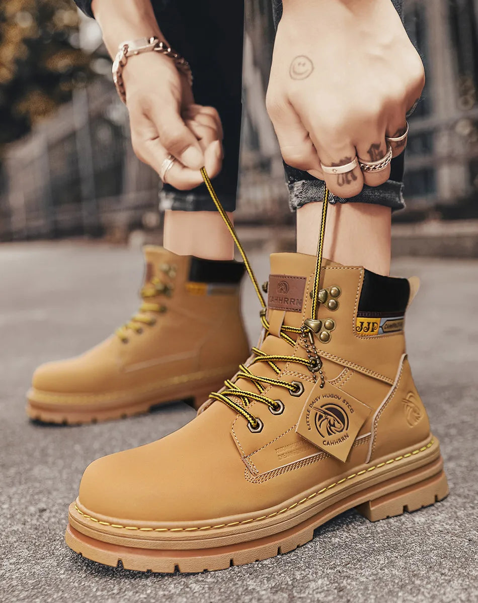 Lace-UP High Quality Fashion Man Outdoor Free Shipping 2024 New Footwear Male Brand Leather Shoes for Men Work Safety Mid-top