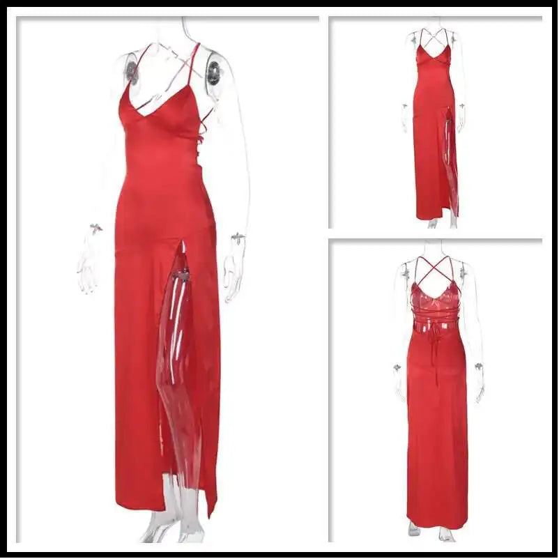 Townlike Elegant Maxi Long Slim Bodycon Dress Women Spaghetti Strap 2024 Sping Summer Dress Split Nightclub Sexy Party Dresses