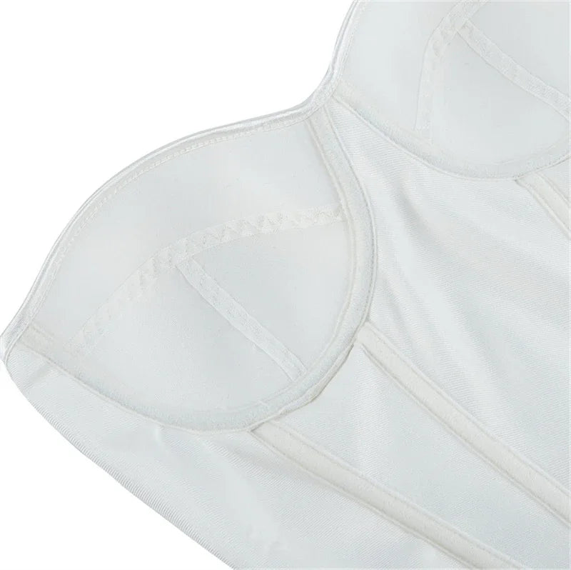 White Corset Top Women Victorian Lace Up Overbust Bustiers Sleeveless Gothic Body Shaper Padded Cup Corselet Bodices