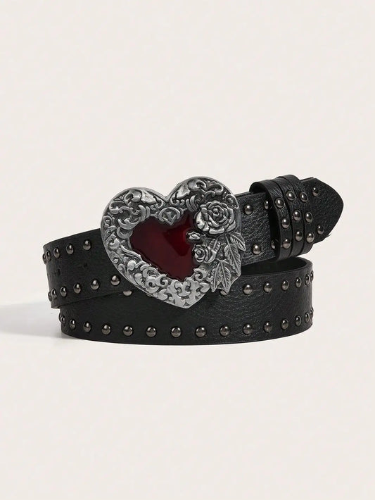 Y2K Heart and Rivet Leather Belt