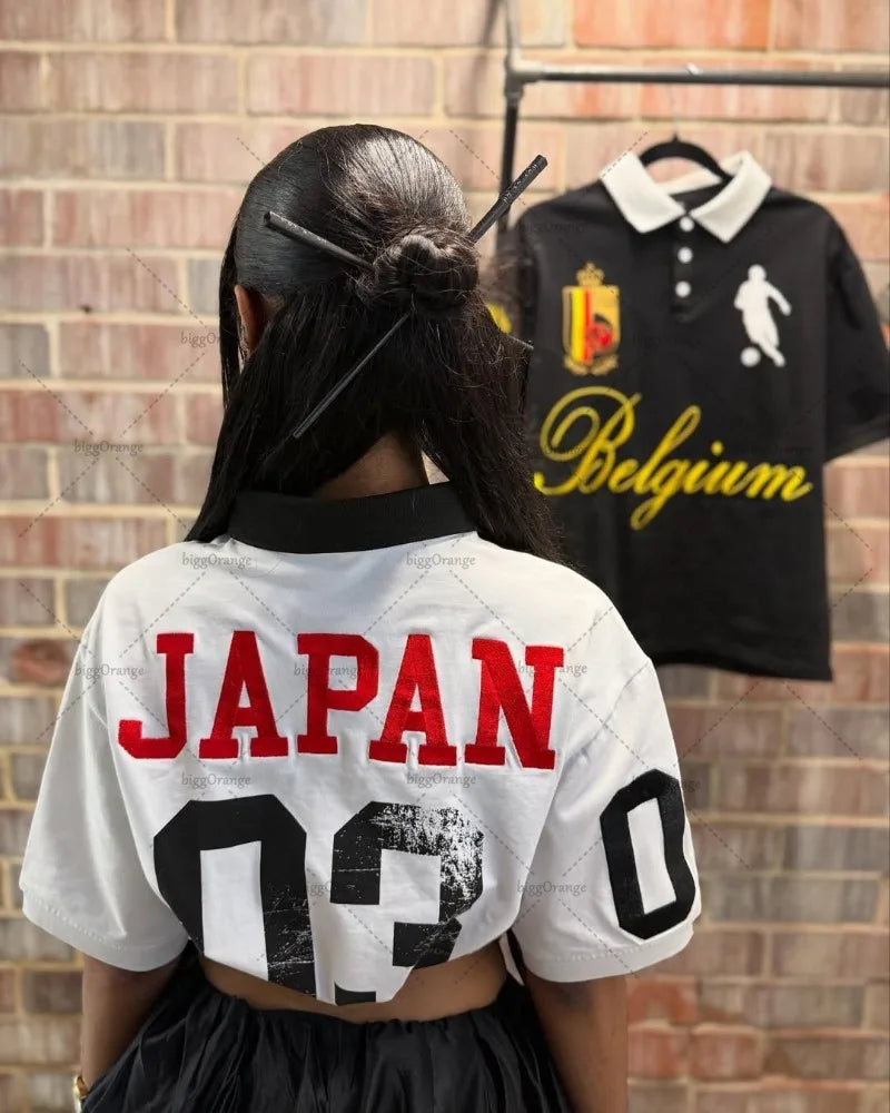 High Street Trendy Brand Harajuku Streetwear Polo Shirt Men Hip Hop Gothic Punk Retro Lapel T-shirt Casual Y2K Graphic Top Women