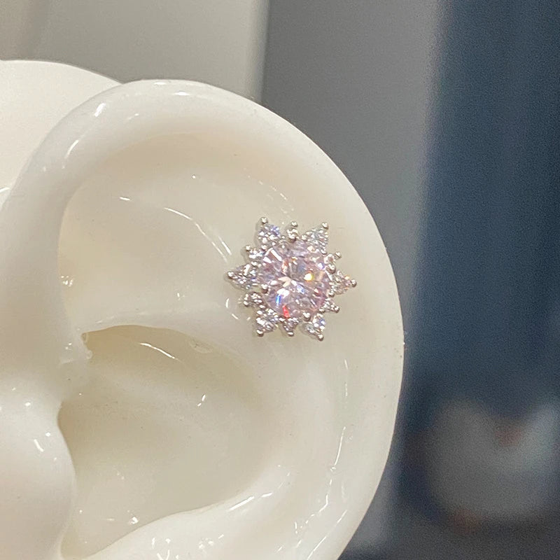 1 PCS New Fashion Cute Pink Zircon Crystal Ear Bone Nail 316L Medical Titanium Steel Earrings for Women Y2K Punk Jewelry