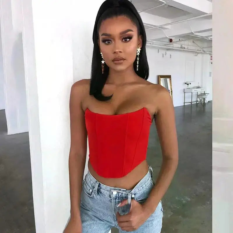 Sleeveless Off Shoulder Velvet Fashion Sexy Corset Crop Tops Vest Female Underwear Backless Bustier Top Solid