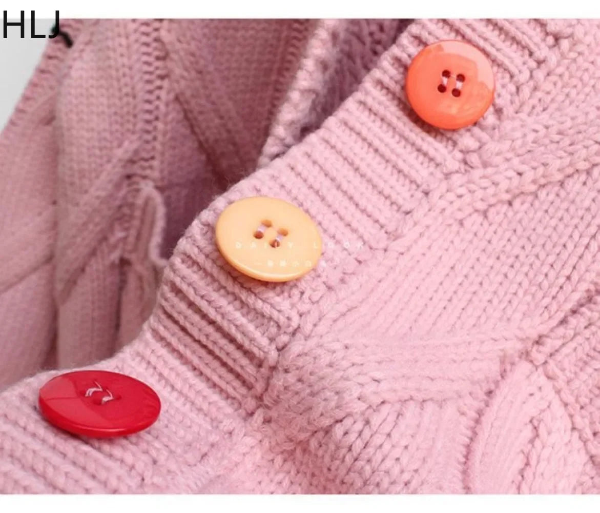 HLJ&GG Winter Embroidery Knit Sweater Coats Two Piece Sets Women Button Long Sleeve Top And Plaid Aline Skirts Outfit Streetwear