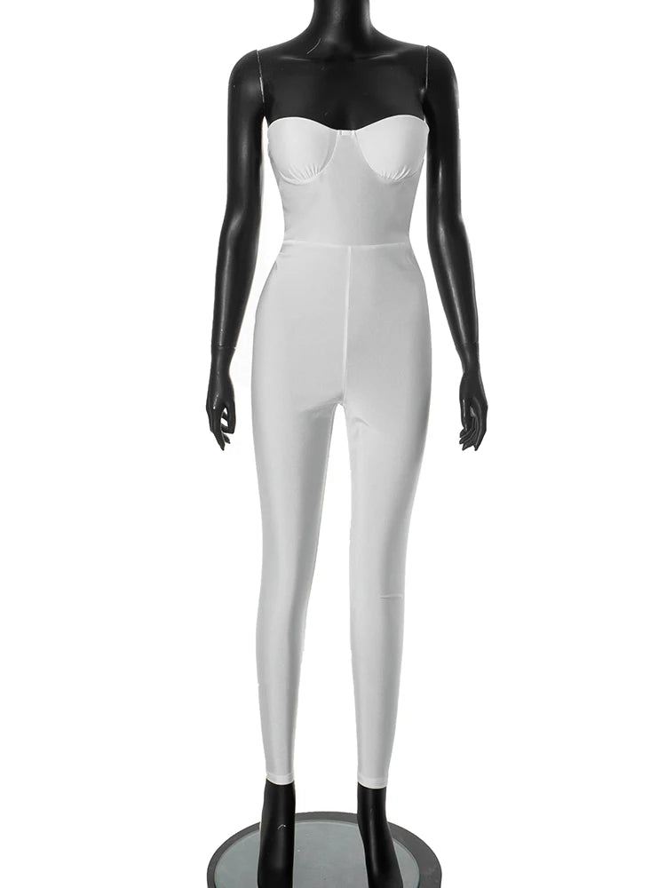 Weird Puss Fitness Strapless Jumpsuits Women Sexy Body-Shaping Backless Sleeveless Solid Skinny Sporty Classic Trend Overalls