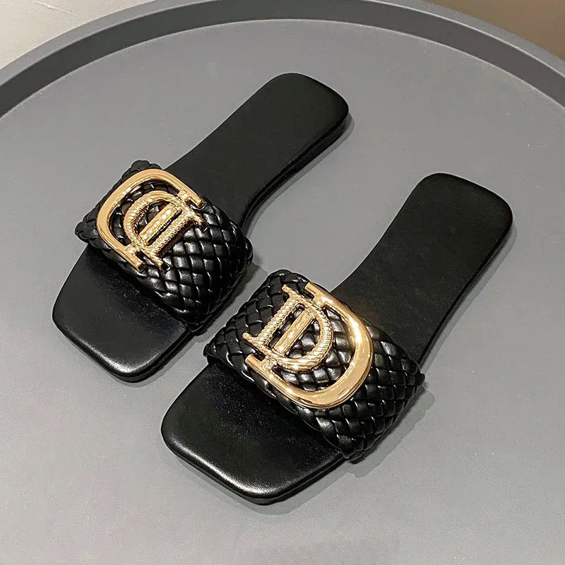 Women's designer flat slippers, luxury designer sandals, casual slippers with bottom, women's summer sandals, new women's shoes