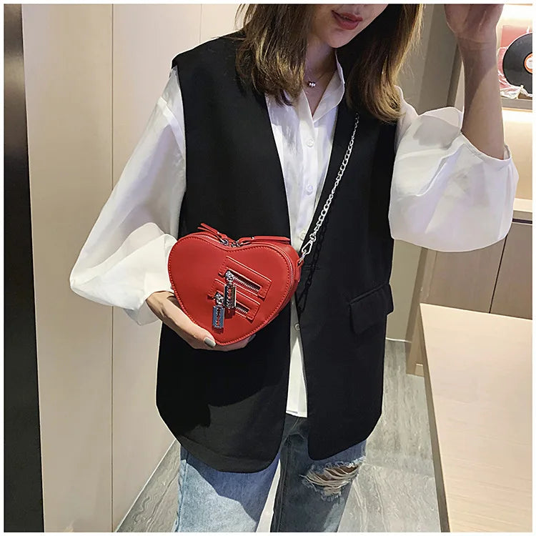 Gothic Heart Blade Zipper Chain Crossbody Bags for Women Girl Casual Shoulder Purses Handbags Techwear Summer Wallet Goth