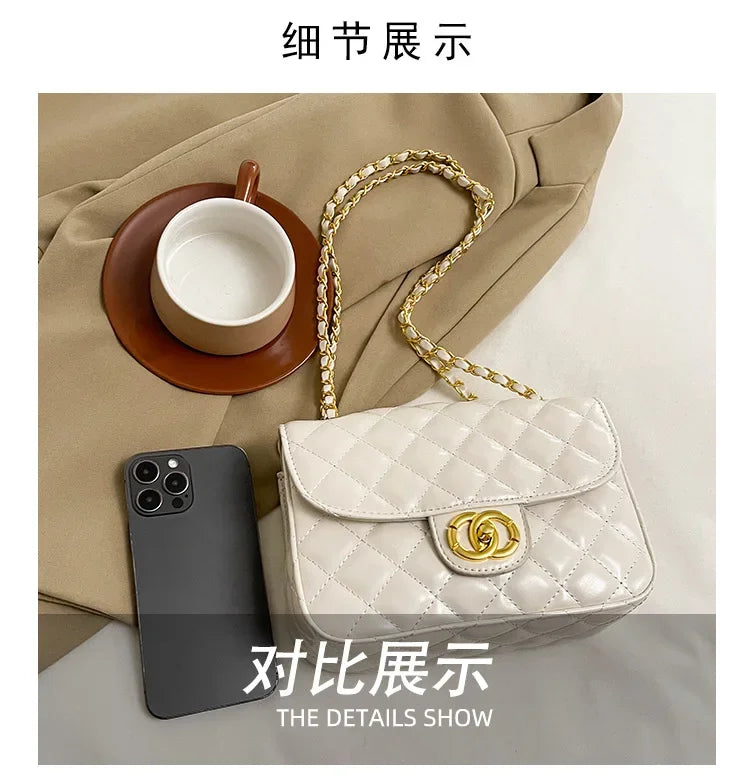 2025 New Women's Light Luxury Chain Square Bag Trendy Crossbody Shoulder Design | Versatile Handy Small Purse for Daily/Evening