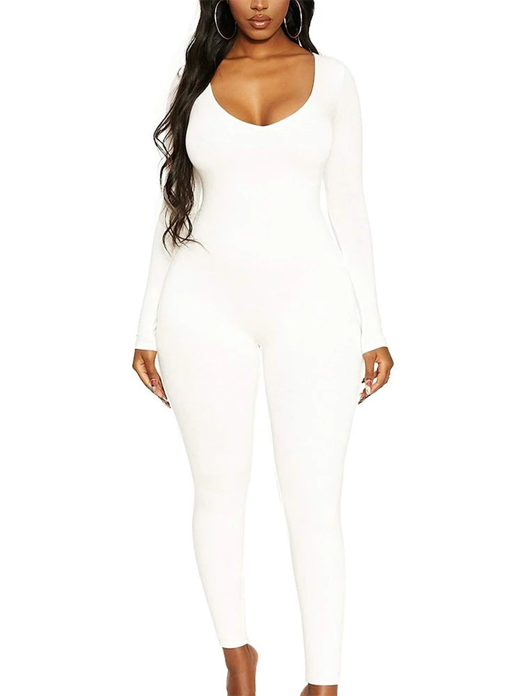 2024 Spring and Summer New Women's Jumpsuit Long Sleeve Solid Color Skinny Jumpsuit Fashion Sports Fitness Jumpsuit Pullover