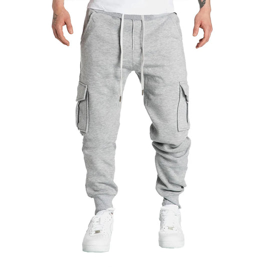 Fashion New Autumn Winter Men Leisure Outdoor sports multi-pocket solid color pulled wool straight type cargo pants