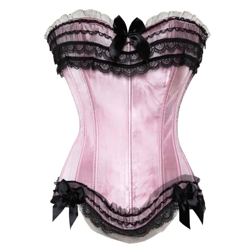 Women Sexy Satin Overbust Corset Lace Up Corsets Bustiers Top Gothic Ladies Halloween Plus Size White Red Black Pink korsett