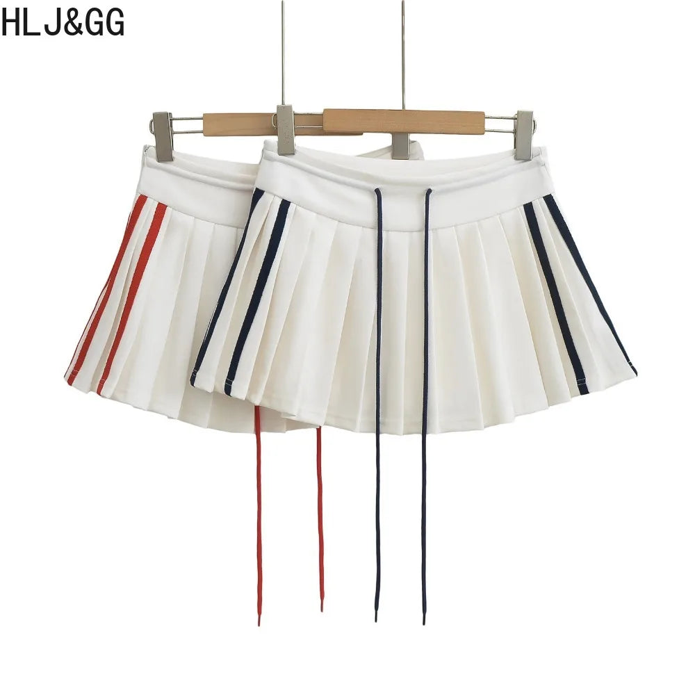 HLJ&GG Fashion 2 Piece Sets Women Outfit Deep V Letter Printing Loose T-shirt + Pleated Skirt Suit Streetwear Spring Summer New