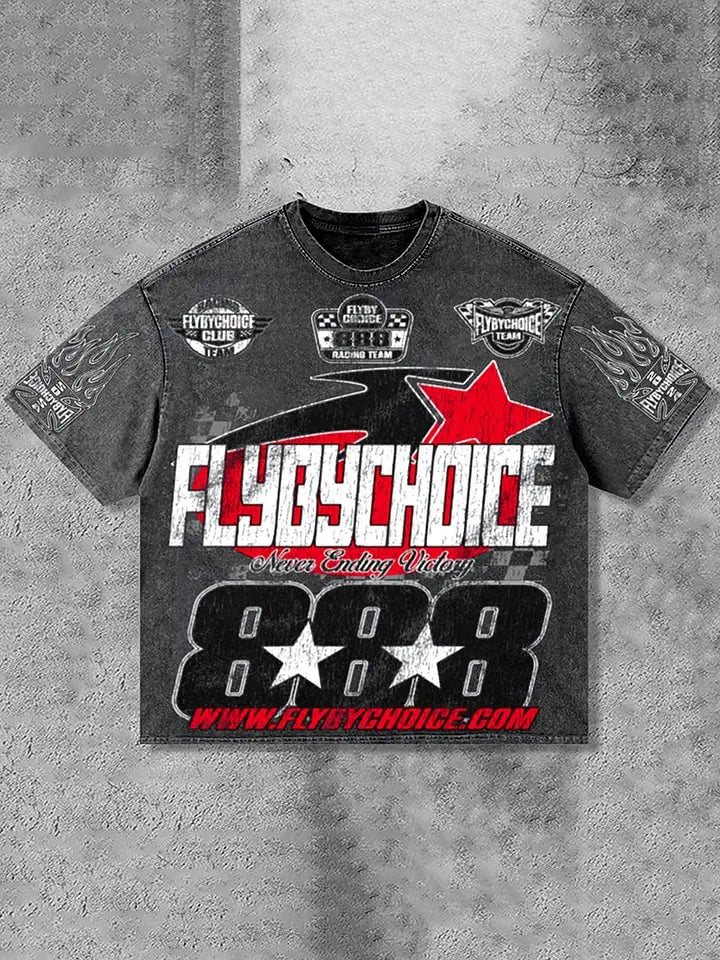 Vintage Fly By Choice Graphic Print Acid Washed Racer T-Shirt unisex high-quality top mens t shirts shirt