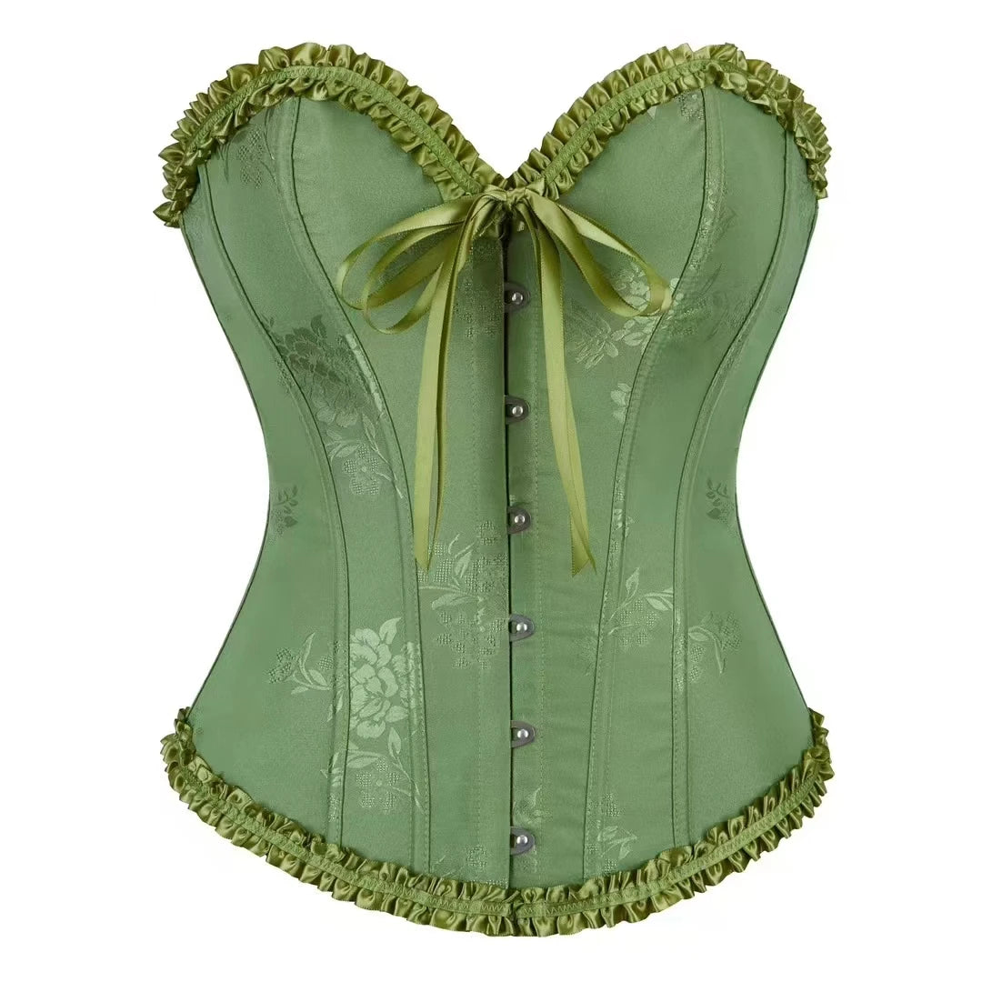 Women Floral Overbust Corset Waist Bustier Top Black White Red Blue Korset Shaper