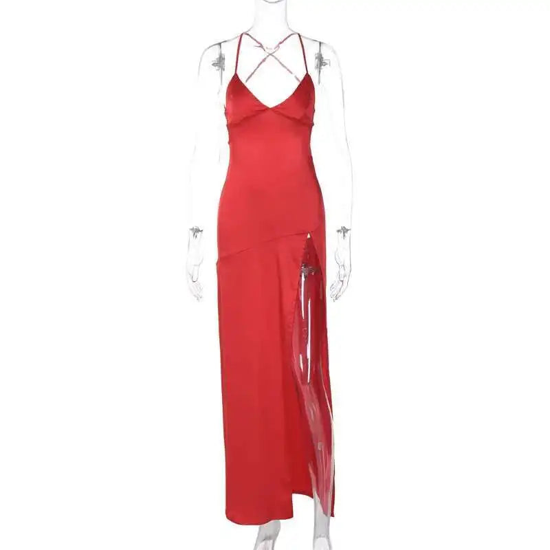 Townlike Elegant Maxi Long Slim Bodycon Dress Women Spaghetti Strap 2024 Sping Summer Dress Split Nightclub Sexy Party Dresses