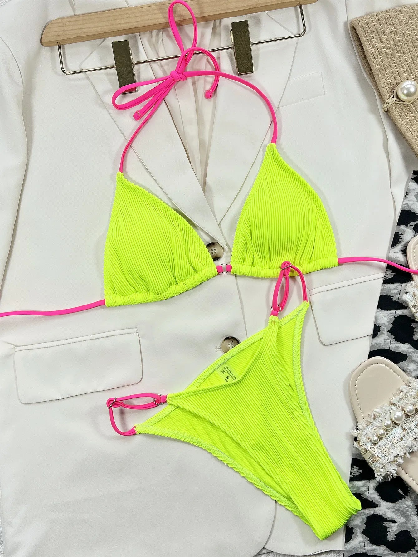 Una-Shop Solid Color Bikinis Sets With Adjustable Straps Trendy Swimsuit For Women Summer Beach Swim Pool Party Bikini Swimwear