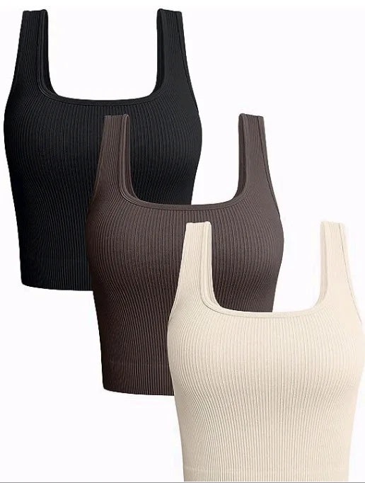 Women Solid Square Neck Ribbed Tank Top Camisole Women Summer Basic Elastic Sleeveless Crop Tops