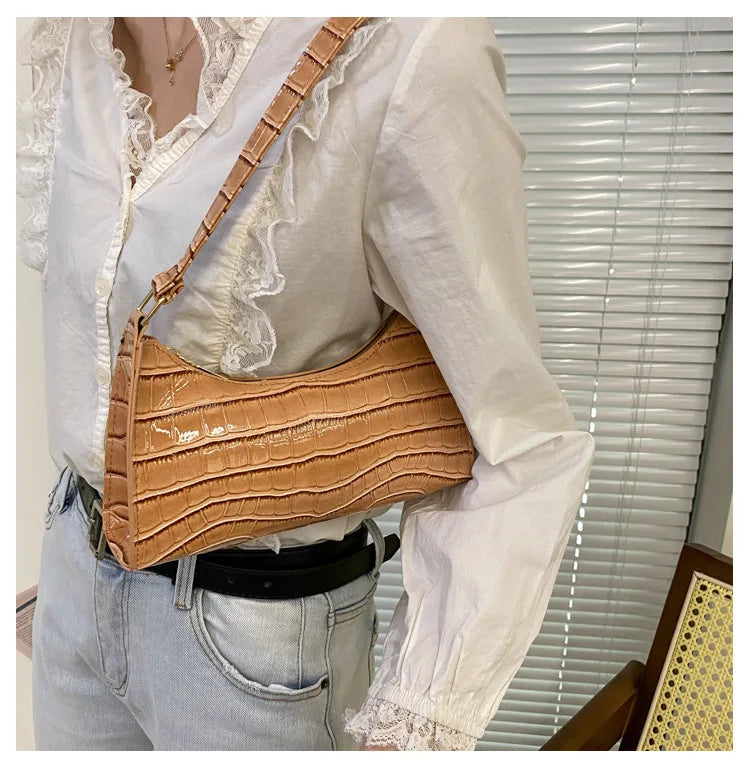 Fashion PU Leather Bags for Women Alligator Pattern Armpit Handbag Female Small Underarm Messenger Bag Purse Shoulder Handbags