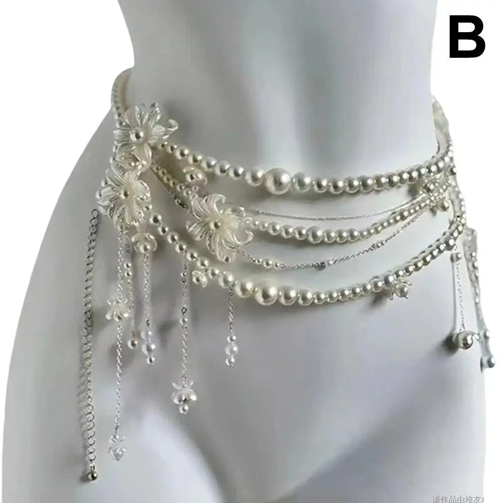 Fashion Y2K Retro Multilayer Pearl Waist Chain Belt For Women - Stylish Body Jewelry Accessories For Party & Casual Wear