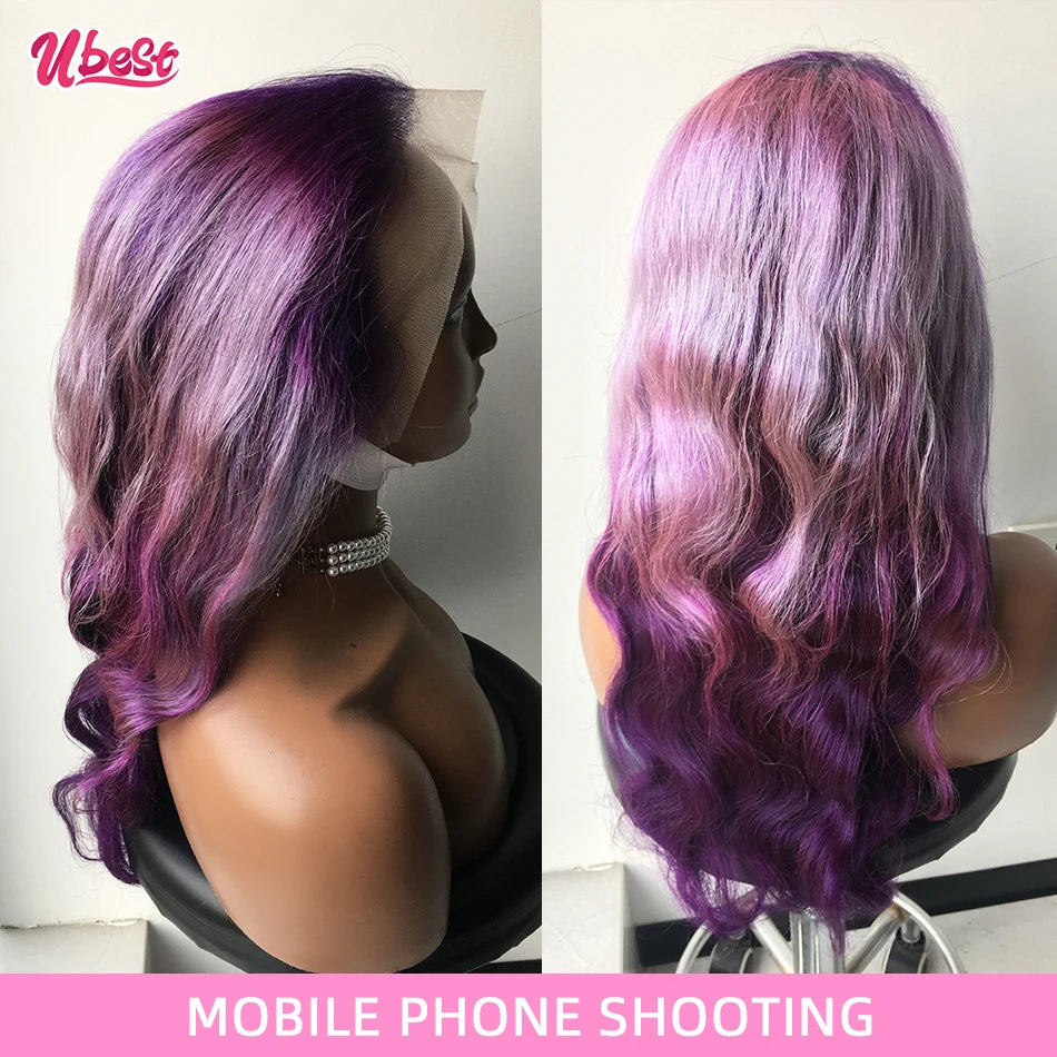13x6 Ombre Purple 613 Color Body Wave Lace Front Human Hair Wigs 180% Brazilian Body Wave Transparen Lace Frontal Wigs For Women
