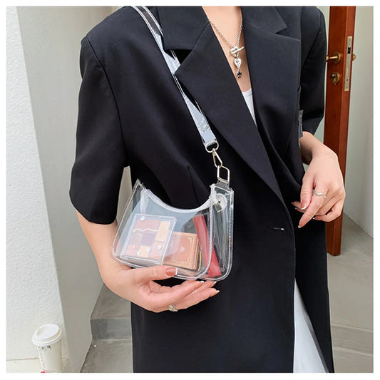 Fashion Vintage Ladies Jelly Solid Color Clear Underarm Bag Casual Women Handbags Purse Mobile Phone Shoulder Bag Festival Gifts