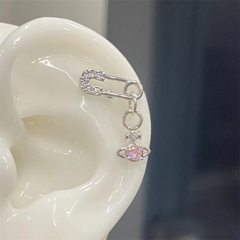 1 PCS New Fashion Cute Pink Zircon Crystal Ear Bone Nail 316L Medical Titanium Steel Earrings for Women Y2K Punk Jewelry