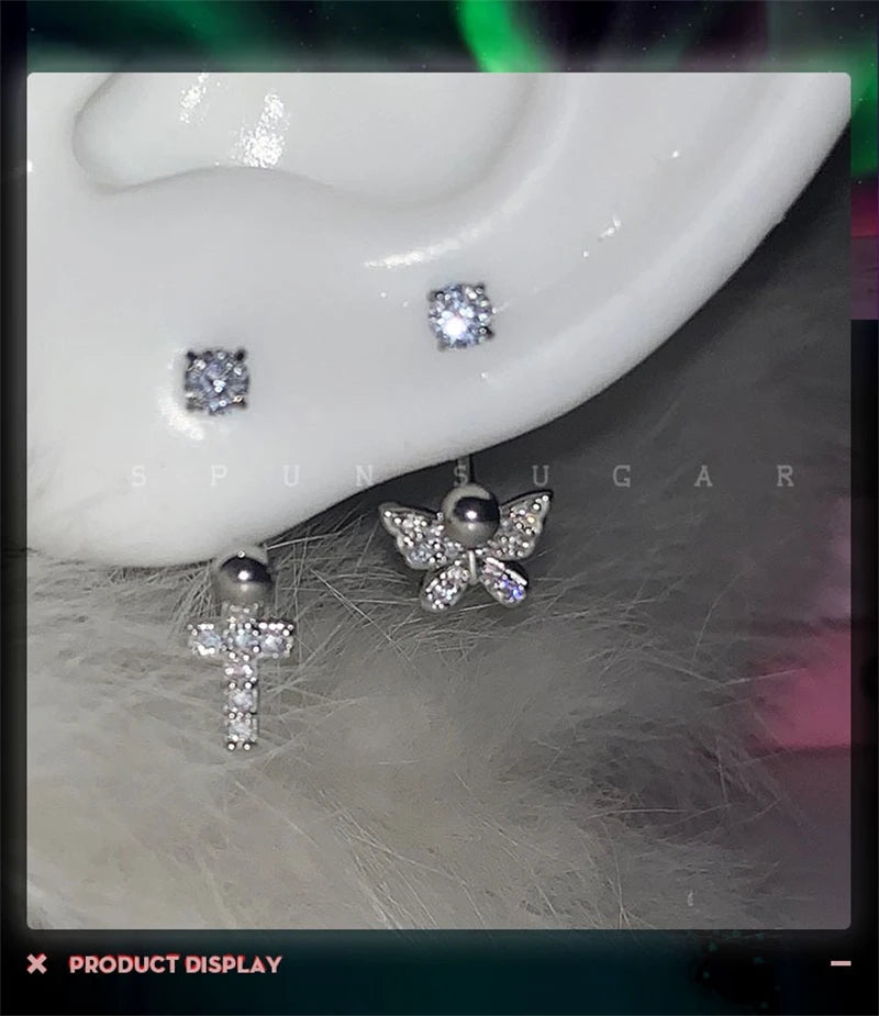 U-shaped Rhinestone 316L Stainless Steel Ring Ear Bone Nail for Women Love Hreat Butterfly Earrings Y2K Hottie Jewelry